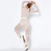 レディースジャージヨガスーツシームレス中空吸湿性長袖スーツスポーツフィットネスランニングパンツ女性