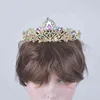 Złoto AB Kolor Ślub Tiara Dla Panny Młodej Kryształ Dżetów Kobiety Korony Z Grzebieniem Bridal Headpiece Biżuteria Diadema