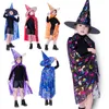 Dziewczyny Kids Halloween Kostium Wizard Czarownica Cloak Cape Top Wskazany Kapelusz Set Cosplay Party Magic Wands Dzieci Chłopcy Magik Outfit Q0910
