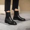 Winter/autumn Real Leather Chelsea Boots Retro Carved Women Round Toe Ankle British Style Short Shoes 210911