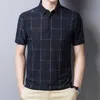 Browon Graphic T-shirt Mężczyźni Letni Biznes Krótki Rękaw T-shirt Casual Luźna Plaid Turn-Down Kołnierz Koszulki dla mężczyzn 210726