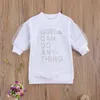 Toddler Baby Girl Fashion Sweatshirt Klänning Mesh Long Puff Sleeve Brev Tryckt Pullover Rak knä längd Klänning Q0716