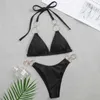 JroDim Metal Rings Micro Bikini Kvinnor Baddräkt Push Up Set Badkläder Svart Brasiliansk Baddräkt Beachwear Biquini 210712