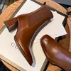 Dames enkellaarzen 2022 herfst winter beknopt lederen breien dikke hoge hakken basale casual schoenen