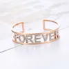 Rose Gold Forever Letter Manchet Armband Bangle Rvs Holle Kleurrijke Crystal Bangle voor Dames 2019 Nieuwe Sieraden Geschenken Q0719