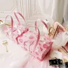 10 stücke Rosa Pfirsich Farbe Handtaschen Geschenk Griff Box Geschenke Tragbare Box Süßigkeiten Keks Kuchen Boxen Hochzeit Geburtstag Party beutel 210724