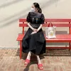 elegancki haft w talii elegancka sukienka samica średniej rękawa średnia spódnica lato koreański moda odzież damska 210520