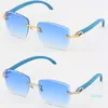 Blaue Holz-C-Dekoration, Vintage-Luxus-Sonnenbrille, heißes quadratisches Gesicht, schnitzende Linse, Unisex-Fahrbrille, 18 Karat Gold-Metallrahmen