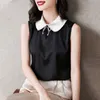 Women Spring Summer Style Blouses Shirts Lady Casual Sleeveless Peter Pan Collar Blusas Tops DF3754 210609