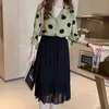 Bahar Uzun Kollu Şifon Bluz Kadınlar Gevşek V Boyun Kadın Gömlek Polka Dot Kore Ofis Bayanlar Üstleri Gömlek Blusas 8767 210512