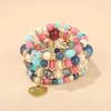 4pcs/set Love Heart Alloy Pendant Beaded Strands Bracelets Women Lava stone Bohemian Wristband Bangles for Party