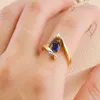 Anello in pietra zircone bianco blu Anello maschio femmina in oro giallo con fede nuziale, gioielli, anelli di fidanzamento con promessa per uomo