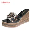 Aphixta 9cm Super High Wedge Kvinnor Slipper Kristall Sexig Platform Wedges Sommar Sandaler Peep Toe Leisure Mujer Kvinna Skor Kvinna K731