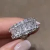 925 Silver Pave Cadre Full Square Simulated Diamond CZ Eternity Band Engagement Wedding Stone Rings Wholesale