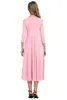 Autumn Women Casual Long Dresses A-Line Mid-Calf Solid Color O Neck 3/4 Sleeve Big Swing Midi Dress Loose