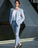 Sommer Leinen Herren Smoking Bräutigam Tragen Zwei Knöpfe Hochzeit Hosen Anzüge Business Prom Party Blazer Jacke (Jacke + Hosen)