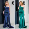 Один на плече мягкий сексуальный сатин Maxi Dres's вечернее платье с лентой Royal Blue Green Draped Long 210623