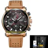 Lige evighet Lige9856 Sport Mens Klockor Datum Blacks Dial Rose Gold Pointer Japan VK Quartz Chronograph Movement Men Watch Alloy Black Case Leather Strap 22315