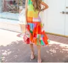 드레스 매칭 신발 여성의 봄과 여름 V 넥 다채로운 무릎 길이 캐주얼 기하학적 디자인 매력적인 슬림 섹시한 어깨 민소매 넥타이 활 인쇄 스커트