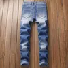 AUTUMN Spring Men's Ripped Print Street HIP HOP Punk Stretch Bike Jeans Trendy Holes Straight Denim Trouers 210622