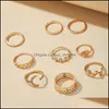 Cluster JewelryCluster Rings Vintage Gold Color Crystal Star Moon Set per le donne Boho Knuckle Finger Ring Gioielli moda femminile Aessories Dr