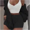 Tre pezzi sexy soffici set velluto felpa con cappuccio cardigan cappotto + pantaloncini + crop top tuta da donna casual tuta sportiva felpa Q0706