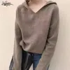Koreanische Pop Frauen Casual Lose Solide Sweatshirt Herbst Harajuku V-ausschnitt Langarm Hoodies Strickpullover Weibliche 11742 210521