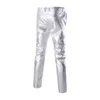 Herrbyxor Ankomst Guld och Silver Black Glänsande Gothic Rock PU Läder Män Zipper Stage Performance Singers Dance Trousers M-2XL