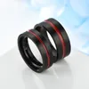 8mm Black Carbide Titanium Stainless Steel Thin Red Line Wedding Band Ring Men's Jewelry