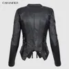 Caranfier höstkvinnor PU Läderjacka Faux Soft Coat Short Design Zipper Slim Black Motorcycle 211130