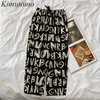 Kimutomo Chic Letter Print Byxor Kvinnor Sommar Koreansk Elastisk Hög Midja Lace Up Wide Ben Byxor Outwear Casual 210521