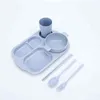 6 pcs Eco-friendly chuteiro gemenheware conjunto de cores sólidas pratos de crianças crianças placa de placas conjunto de utensílios de mesa 211027