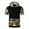 Hip Hop Camouflage Patchwork Hoodie Koszulki Mężczyźni Krótki Rękaw Slim Fit Męskie Bluzy T Koszulki Casual Harajuku Streetwear Topy Tee 210522