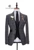 Blazers Cenne des Graoom New Men Suit Pants Pants Tailormade 3 sztuki Slim Fit Blue Grey Checked Costume Party DGBF x0909