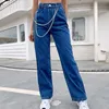 Zipper Fly Pockets Black Wide Jams Jeans Femmes Automne Hiver Streetwear Streetwear Ladies High With With Chain 210510
