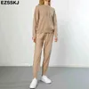 2 peças definir mulheres camisola com capuz tracksuit camisola de gordura + cenoura corrida jogging pulôver camisola conjunto chique de malha outwear 211116