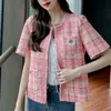 Vintage femmes Cardigan manteau été coréen Chic dames mode décontracté Plaid Slim Tweed veste femme vêtements d'extérieur en laine 210514