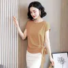 Sommer Seide Kurzarm Frauen Bluse und Tops Büro Dame Plus Größe Solide Bogen Shirts Frauen Blusas Mujer De Moda 9899 210326