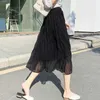 Summer Vintage White Chiffon Long pleated skirt Women Stretch High Waist A-Line Skirt aesthetic Black midi Skirt Faldas Saias 210619