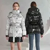 Janveny Imperméable Femmes Hiver 90% Blanc Duvet de Canard Veste Épais Chaud Femme Parkas À Capuche Slim Sash Tie Up Brillant Manteau De Neige 211130