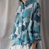 ジョニー教徒の女性の幾何学的なシャツラミー不規則なブラウスヴィンテージの春のゆるい中国スタイルの女性のシャツトップス210521