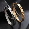 Fashion Stainless Steel Punk Bracelets Bangles for Men Women Buckle & Dangle Circle Charm Bangle Jewelry Gifts Q0717