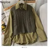 Neploe Fall Clothes for Women Two Piece Set Solid Color Shirts Tops Knitted Sweater Vest Chic Korean Suit 2 Piece Outfits Woman 210422