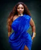 African Royal Blue Prom Dresses Side Split Velour Mermaid Evening Dress Plus Size One Shoulder Sexy Women Party Gowns