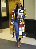 Winter kleur blok lange mouw uitloper plus size plaid print trenchcoat voor vrouwen elegante oversized losse jassen en jassen 211018