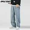 Single Road Mens Jeans Mode Denim Broek Baggy Hip Hop Japanse Streetwear Koreaanse stijl broek blauw voor 211108
