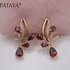 Pataya Revivals Pomegranate Red Water Drop Natural Zirconia Bashcle Серьги Женщины 585 Розовое Золото Свадьба Модные Ювелирные Изделия