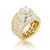 Hip Hop Baguette Cluster CZ Iced Out Diamond Ring High Quality White Gold Bling Fashion Mens Anneaux 290U