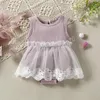 Kids Rompertjes Meisjes Effen Kleur Romper Zuigeling Toddler Kant Net Garen Mesh Jumpsuits Zomer Mode Boutique Baby Klimmen Kleding