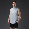 Yoga Outfit Gym Kleidung Fitness Männer Baumwolle Tanktop mit Kapuze Herren Bodybuilding Stringer Tank Tops Workout Singlet Sleeveless Hemd 2021